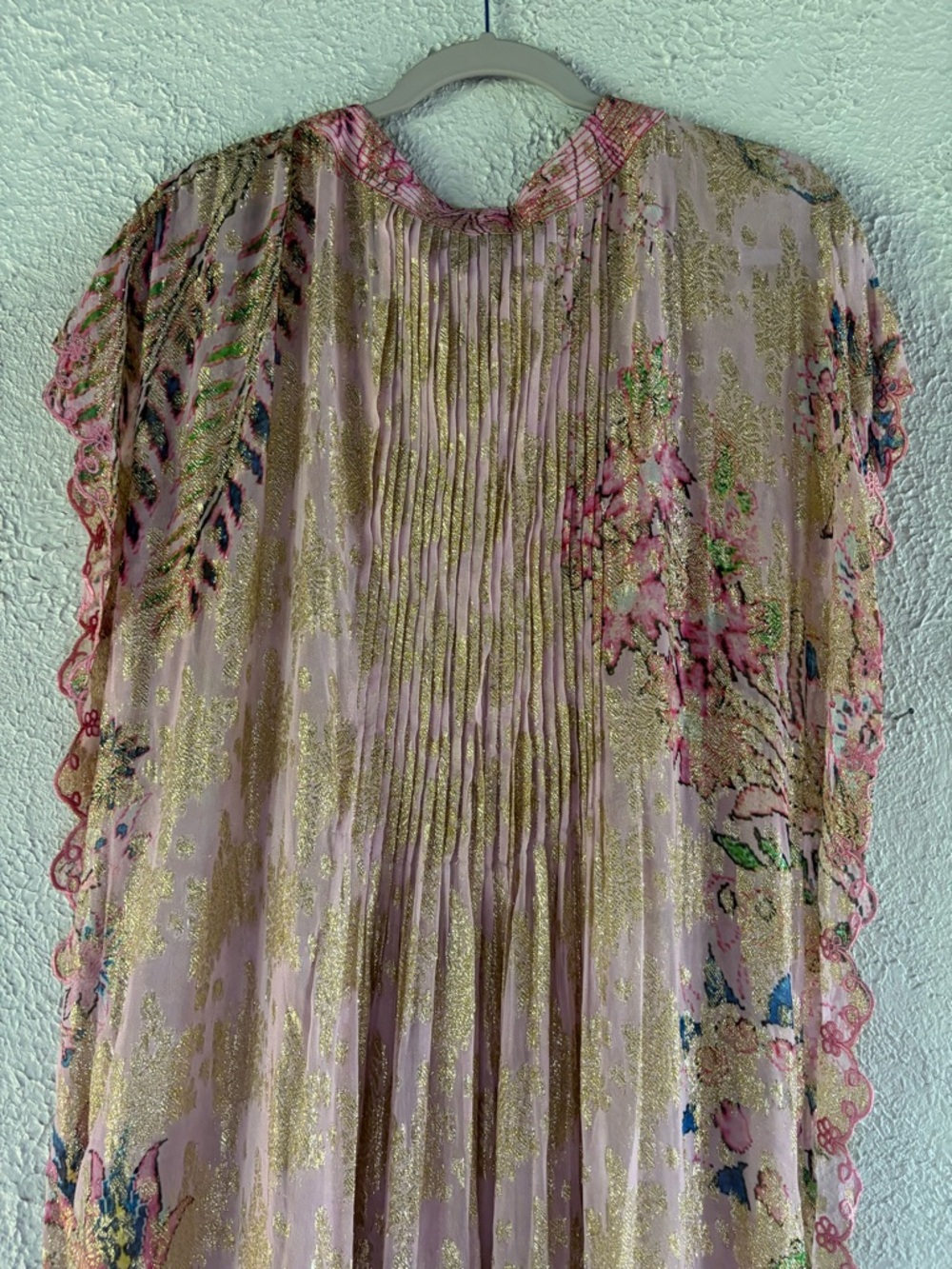 Hemant & Nandita Sheer Pink Floral Maxi Dress with Gold Accents - Picture 7 of 9